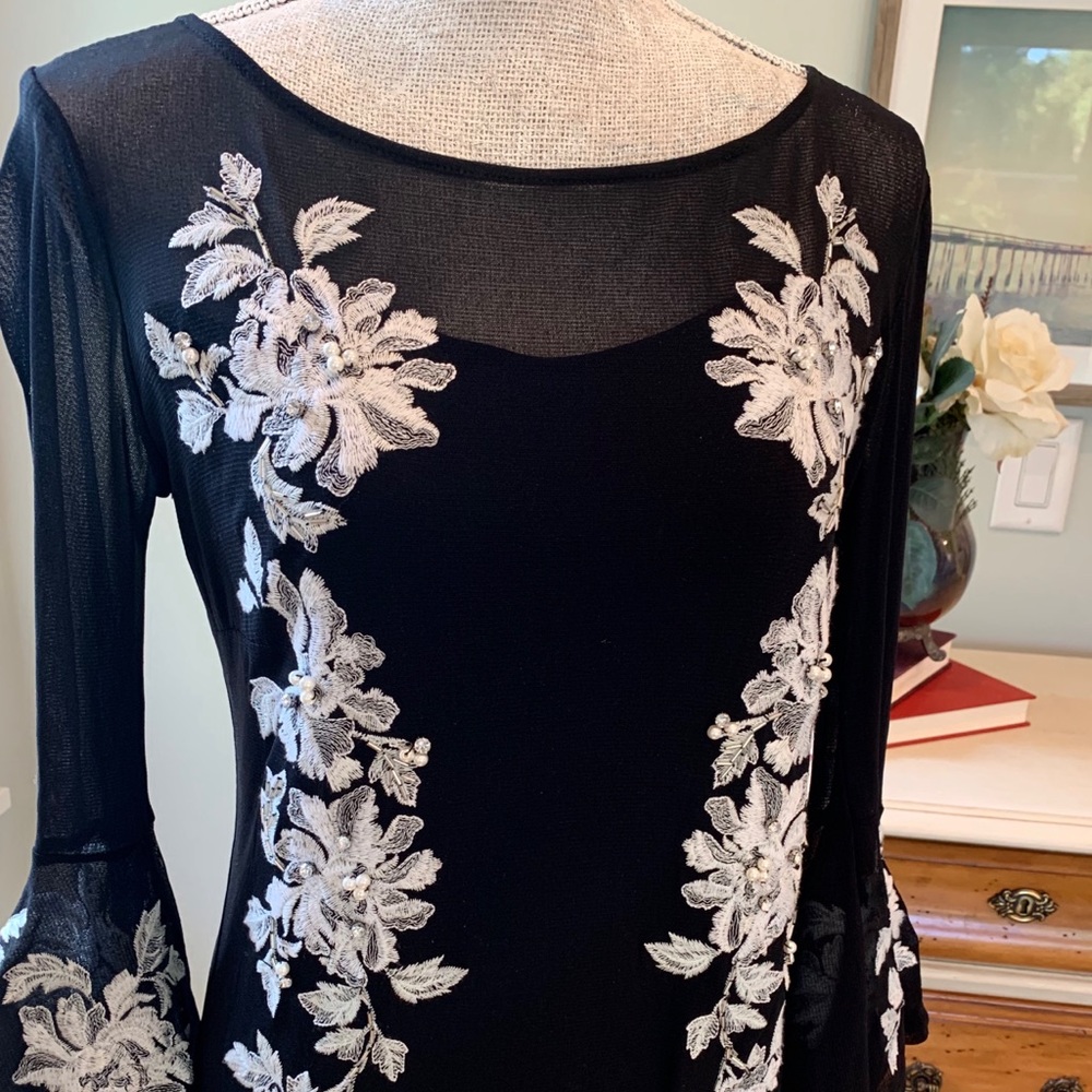 Black Cocktail Dress Pearl Accents - M